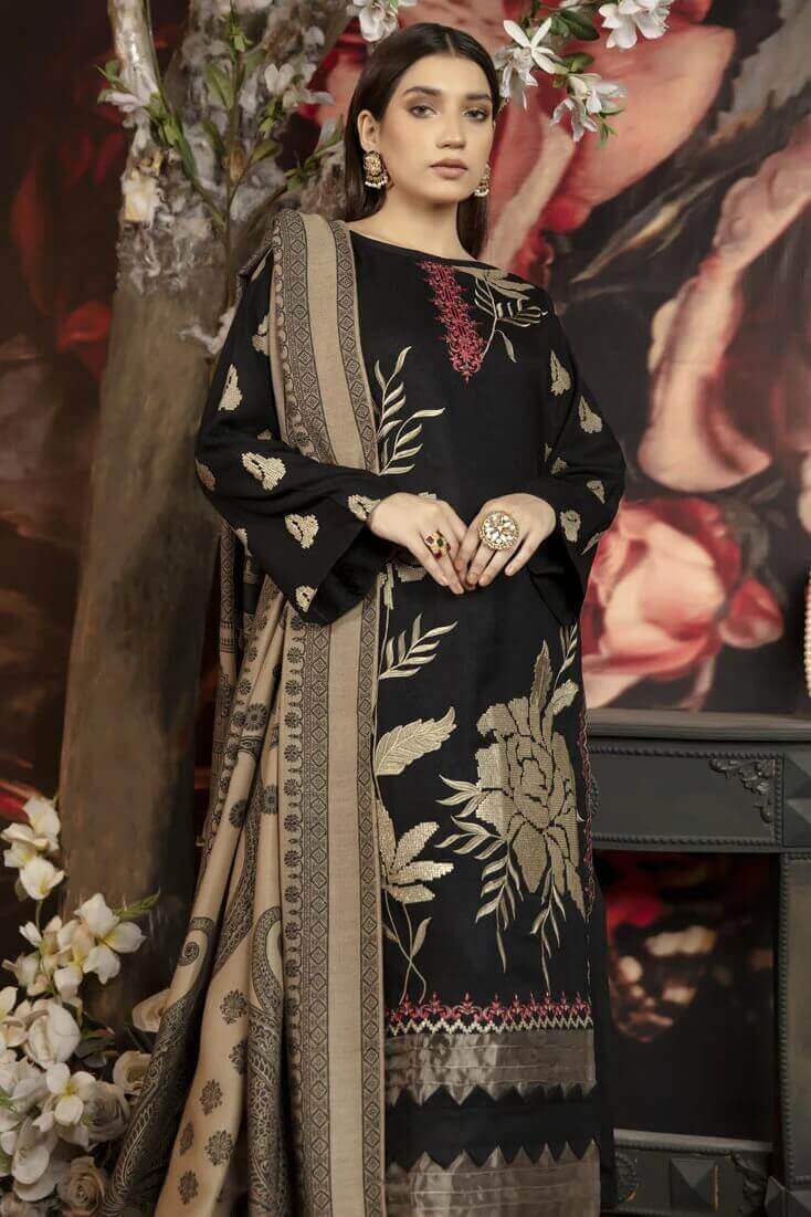 SR-1090 Unstitched Fully Embroided Dhanak Suit With Wool Shawl